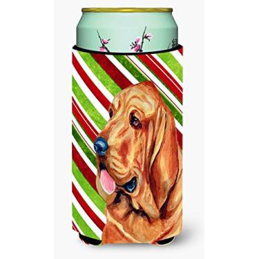 Imagem de Bloodhound Candy Cane Holiday Christmas Tall Boy Beverage Insulator Beverage Insulator Hugger