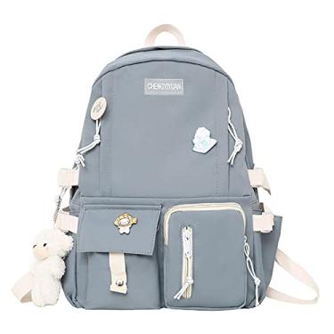 Imagem de Mochila de viagem feminina à prova d'água nylon bolsa universitária mochila de ombro de grande capacidade mochila casual para uso diário ao ar livre, azul, 41 x 30 cm