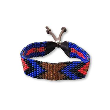 Imagem de Pulseira feita à mão, pulseiras empilhadas, contas, azul, preto, dourado e vermelho, multicolorido, masculino, couro feminino, chique, visual boêmio, casual,