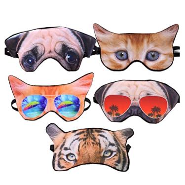 Imagem de Pacote com 5 animais fofos máscara de dormir engraçada para gato cachorro dormindo macia de pelúcia para dormir máscaras de sono cobertura para olhos para crianças meninas homens mulheres avião viagem soneca noite dormindo
