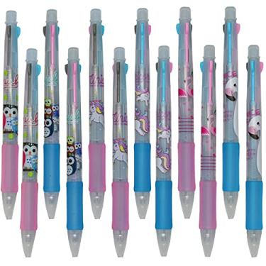 Imagem de Maydahui Caneta Esferográfica Multicolorida 3 em 1 com 12 Peças de Tinta de Gel Preta, Azul e Vermelha para Material Escolar e Escritório