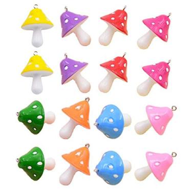 Imagem de Pingentes de cogumelo pingentes de resina, 16 peças de resina para fabricação de joias de cogumelo chaveiros brincos colar charme para artesanato faça você mesmo pulseira de joias