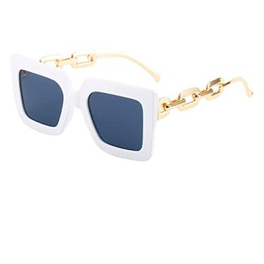 Imagem de Óculos de sol femininos masculinos vintage quadrados de simplicidade clássica com corrente de metal design de pernas grandes óculos de sol com listras verdes tons, branco preto, tamanho único