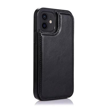 Imagem de Estojo de couro tipo carteira de luxo para iPhone 14 13 12 Mini 11 Pro XR XS Max X 6 6s 7 8 Plus 5 5s SE 2020 2022 Slots para cartão Capa de bolsa, preta, para iPhone 12 Pro 6,1 polegadas