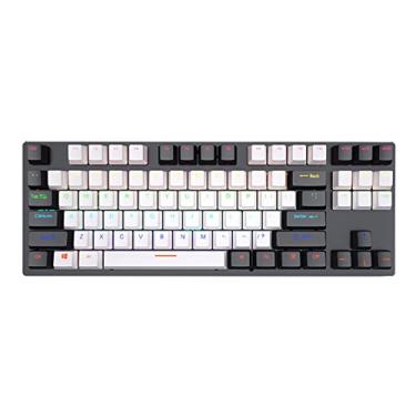 Imagem de 80% de teclado mecânico de jogos, 87key Blue Switch Wired RGB Plug e reproduzir teclado ergonômico para jogador white/black