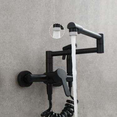 Imagem de Torneira de cozinha para lavatório quente e frio de cobre, torneira dobrável com estiramento estendido universal, torneira giratória para varanda, preto fosco tipo B