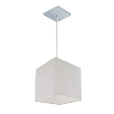 Imagem de Lustre Pendente Quadrado Cúpula Tecido 15/13x13 cm, Vivare Iluminação, Pendente4223 BR, Branco, Pequeno