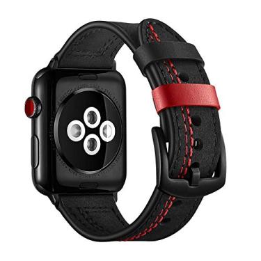 Imagem de Pulseira Couro Especial Preto/Vermelho LTIMPORTS, compativel com Apple Watch 42mm Series 11/10, 41mm Series 9/8/7, 40mm Series 6/5/4/SE e Apple Watch 38mm Series 3/2/1