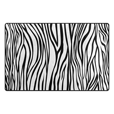 Imagem de Tapete de área listrado My Daily preto e branco com zebra 9,5 x 1,7 m, sala de estar, quarto, cozinha, tapetes estampados leves exclusivos