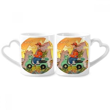 Imagem de Miaoji Pintura Aquarela Gato Fazendeiro Casal Conjunto de Canecas de Porcelana Cerâmica Lover Cup Coração Alça