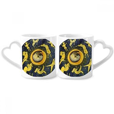 Imagem de Miaoji Pintura Aquarela Gato Lua Pessoas Casais Conjunto de Canecas de Porcelana Cerâmica Lover Cup Coração Alça