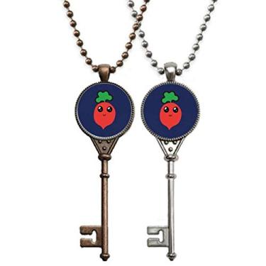 Imagem de OFFbb-USA Colar com pingente de chaveiro e rosto de rabanete fofo de desenho animado para decoração de casal