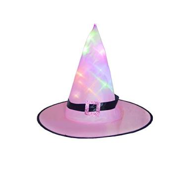 Imagem de Bestgift chapéu de bruxa infantil chapéu de feiticeiro acessórios de decoração de festa de Halloween rosa + brilho (gancho) 39 cm de altura