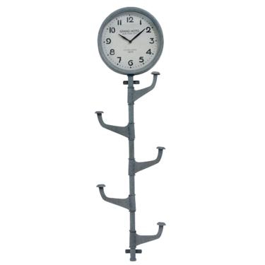 Imagem de Relógio de Parede com Cabideiro ou Porta Chaves Galvanizado Cinza 92 cm