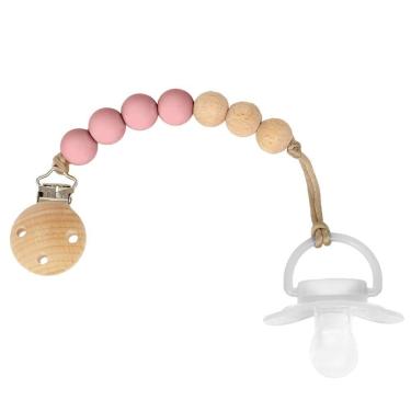 Imagem de Prendedor De Chupeta Bambu e Silicone Rosa Buba