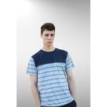 Imagem de Camiseta Masculina Adulto Cia da Malha Recorte Listra Cor:Mescla;Tamanho:G-Masculino