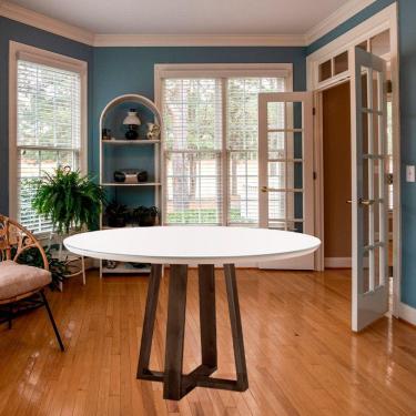 Imagem de Mesa de Jantar Redonda Natalle Madeira Maciça e Tampo Com Vidro 100cm Móveis Mix