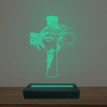 Imagem de Luminária Led 3d Jesus Na Cruz Abajur Luxo