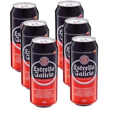 Imagem de Kit Com 6 Cervejas Lager Premium Puro Malte Estrella Galicia Lata 473M