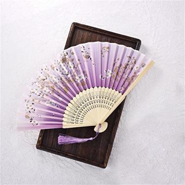 Imagem de Leque dobrável estilo vintage ventilador dobrável de seda padrão chinês japonês arte artesanato presente decoração de casa ornamentos ventilador de mão dança acessórios decorativos feitos à mão (cor: Z, tamanho: 38X21cm)