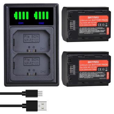 Imagem de Bateria Batmax-NP-FZ100 FZ100 e novo carregador USB duplo LED  Sony Alpha 9 A9 9R A9R BC-QZ1 A7C A7