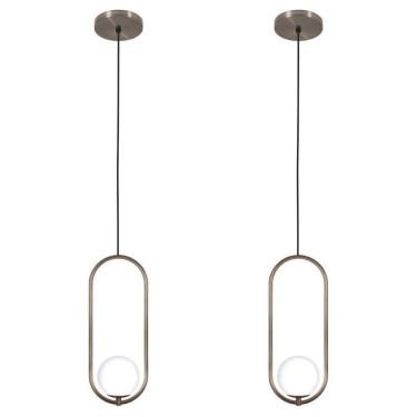 Imagem de Kit 2 Pendentes Luminária Arco Globo Vidro Cabeceira Bronze
