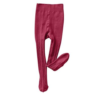 Imagem de CsgrFagr Meia-calça infantil para meninas e bebês meninas leggings quentes de tricô sem costura elástica preta feminina forrada com lã, Vinho, 7-8 Years
