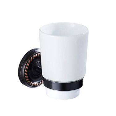 Imagem de Conjunto de ferragens de banheiro preto Porta-copos de cerâmica antiga Porta-escova de banheiro de bronze Saboneteira de luxo corrimão Acessórios de banheiro, porta-copos individual