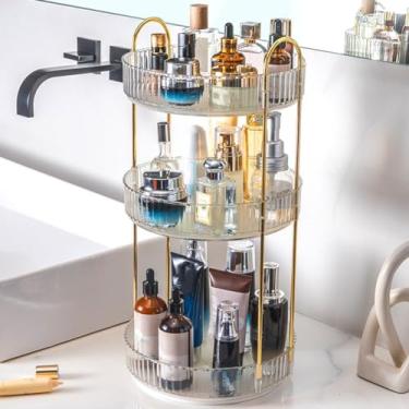 Imagem de Organizador de maquiagem giratório 360 ° para bancada de prateleira de vaidade Organizador de banheiro de grande capacidade Armazenamento de cosméticos Porta perfume giratório Organizador de cuidados