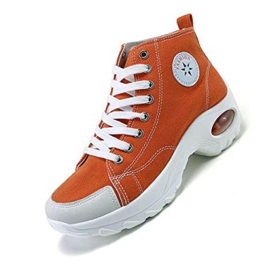 Imagem de WELRUNG Tênis feminino Air Cushion cano alto solado esportivo casual moderno lona tênis de caminhada, Laranja, 36