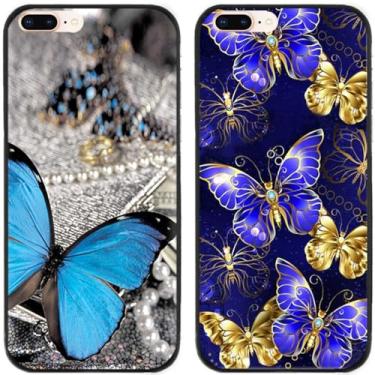 Imagem de 2 peças de capa traseira de silicone em gel TPU com estampa de borboleta azul para Apple iPhone (iPhone 7 Plus/iPhone 8 Plus)
