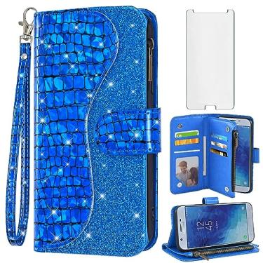 Imagem de Asuwish Capa de telefone para Samsung Galaxy J7 Star J 7 Crown 7J Refine 2018 J7V V 2ª geração com protetor de tela Bling Glitter Flip Zipper porta-cartões Cell Aura S767VL SM J737V feminino azul
