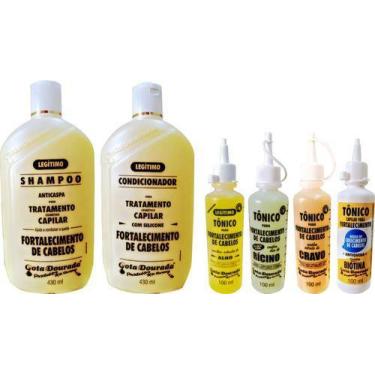 Imagem de Gota Dourada Kit Shampoo E Condicionador + 4 Tônicos ( Alho, Cravo, Ri