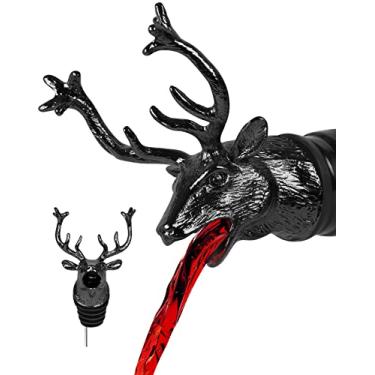 Imagem de Bico arejador de vinho com cabeça de veado, decantador de garrafa de alce de azeite de oliva, banhado a cinza escuro, presentes criativos para bebidas alcoólicas, uísque