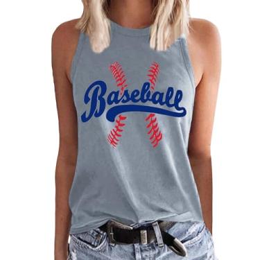 Imagem de Camisetas femininas de beisebol com gola redonda com estampa de mamãe de beisebol pulôver coletes femininos de verão 2024 regatas femininas, Cinza, XXG