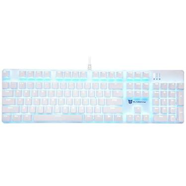 Imagem de Merdia Teclado mecânico para jogos | Teclado marrom com luz de fundo azul gelo | Layout dos EUA com 104 teclas | Teclado para jogos com fio | Teclado mecânico Hot Swap | Teclados para jogos de PC