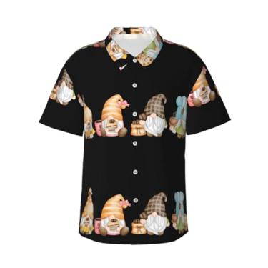 Imagem de Xiso Ver Camiseta masculina havaiana de dinossauros fofos, manga curta, casual, praia, verão, festa na praia, Gnomo para amantes de café, G