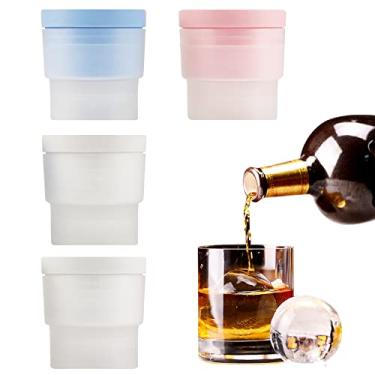 Imagem de Máquina de fazer bolas de gelo, conjunto de 4 moldes de esferas de gelo de 6 cm, molde de cubo de gelo redondo para uísque, coquetéis, suco, bebidas, bourbon, antiquado, molde transparente de silicone