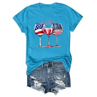 Imagem de Camisetas patrióticas femininas 4 de julho 2024 manga curta gola redonda bandeira dos EUA túnicas gráficas engraçadas taça de vinho, Z10-azul celeste, GG