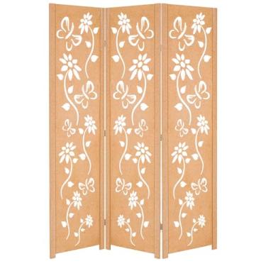 Imagem de Kit 3 Folha Biombo Inteiro Divisória Divisor Separador Ambiente Madeira Mdf (Floral)