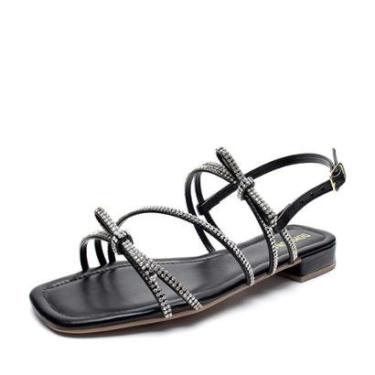 Imagem de Rasteirinha Sandália Feminina Saltinho Baixo Laço Com Strass-Feminino