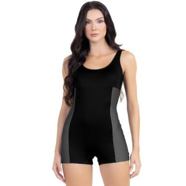 Imagem de Maiô Natação Feminino Adulto Hidroginástica Recorte Lateral Poliamida Premium Resistente ao Cloro Sem Bojo Proteção UV (BR, Alfa, G, Regular, Cinza)