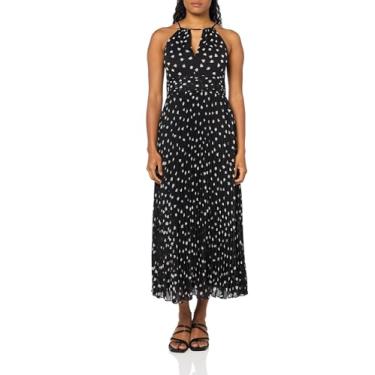 Imagem de Adrianna Papell Vestido feminino estampado plissado no tornozelo, Preto/Marfim, 48