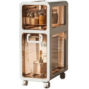 Imagem de Armário de banheiro fino, armário de armazenamento de papel higiênico fino de grande capacidade com gavetas e rodízios transparentes, armário de armazenamento de papel higiênico à prova d'ág