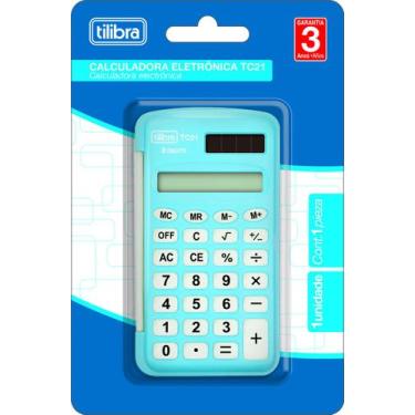 Imagem de Calculadora Tilibra Tc21 Azul Claro 8 Dígitos De Bolso Com Capa Plásti