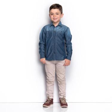 Imagem de Camisa Social Infantil Menino Jeans Degradê Bolso Casual - Teodoro Cam
