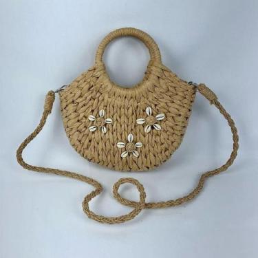 Imagem de Bolsa Feminina De Praia Palha Meia Lua Moda Verão - LF, Caramelo