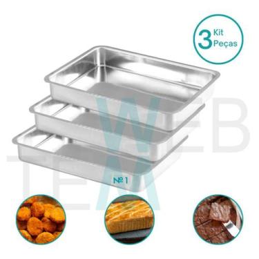 Imagem de Kit 3 Assadeiras Retangular Alta nº1 Alumínio Sustentável para Assados