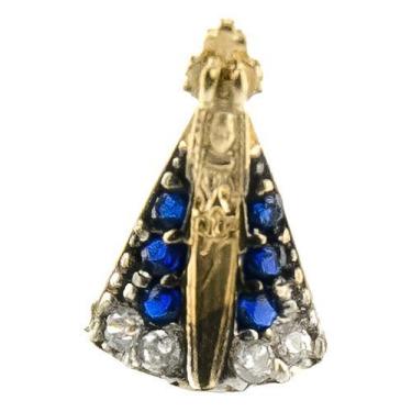 Imagem de Pingente Ouro 18k 750 Manto Azul Nossa Senhora Aparecida Tamanho P  - 