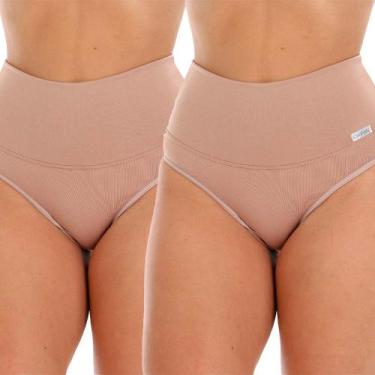 Imagem de Kit 2 Calcinha Cinta Fristyle Microfibra Bege Cós Alto Modeladora, G